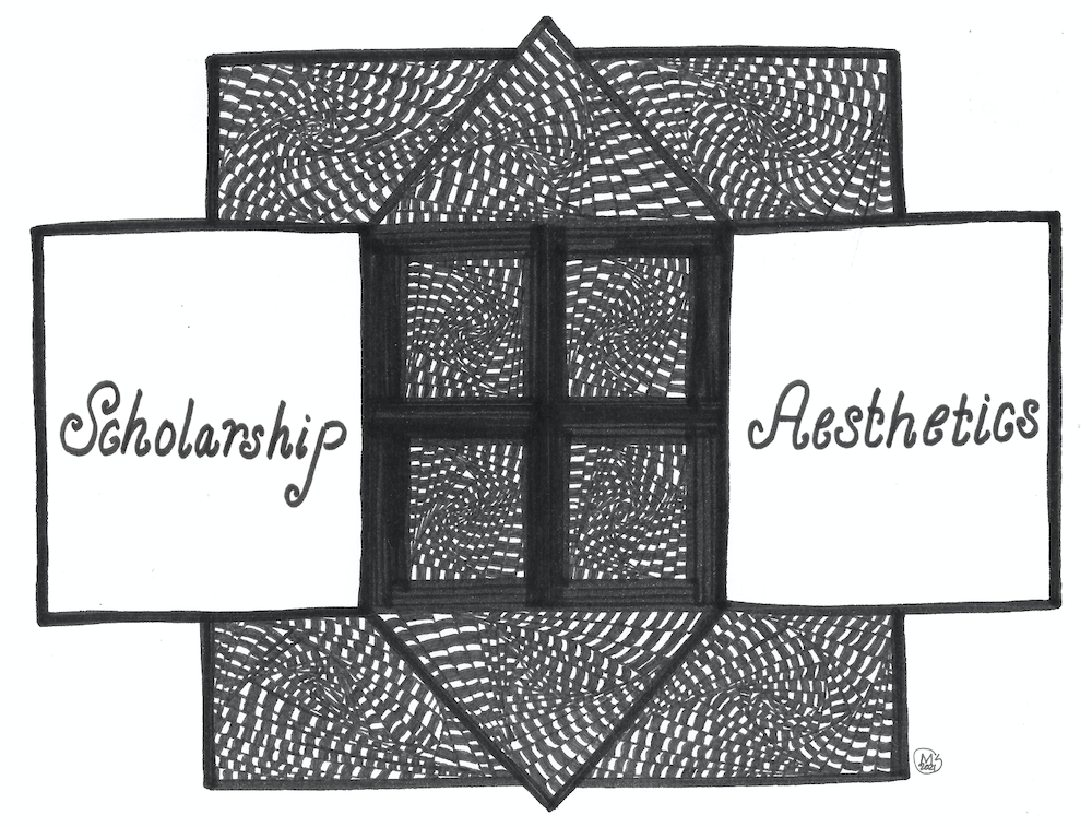 To left part, with the words Scholarship and Aesthetics